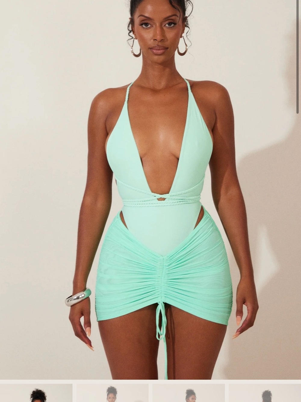 NWT Mars The Label Mesh Ruched Cover Up Skirt Pea Green